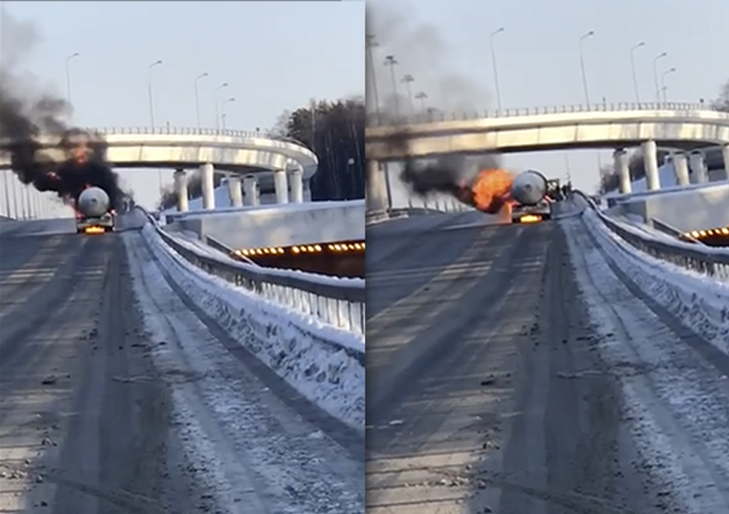 Движение по Киевскому шоссе перекрыто из-за возгорания грузовика с пропаном