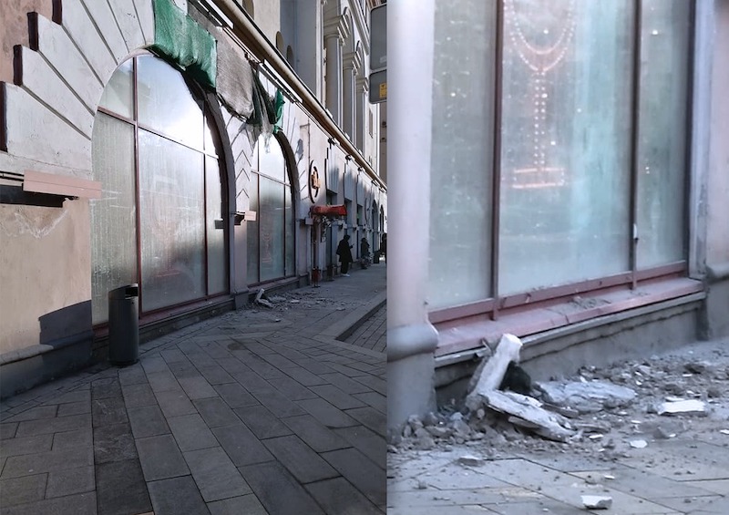 В центре Москвы обрушается фасад 100-летнего здания